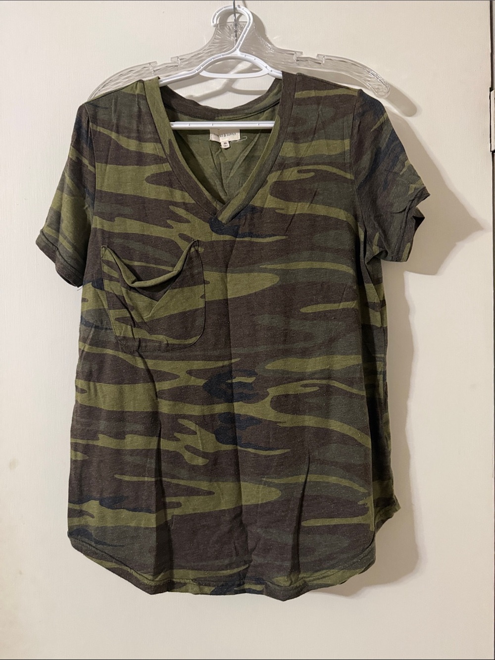 Thread & Supply Olive Green and Black Camo V-Neck Pocket Tee